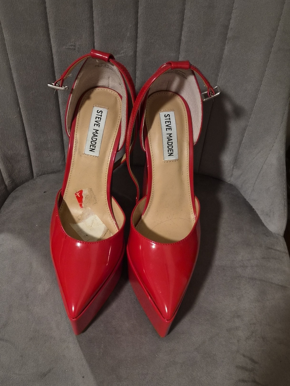 Steve Madden Red Patent Pointed Toe Ankle-Strap Heels